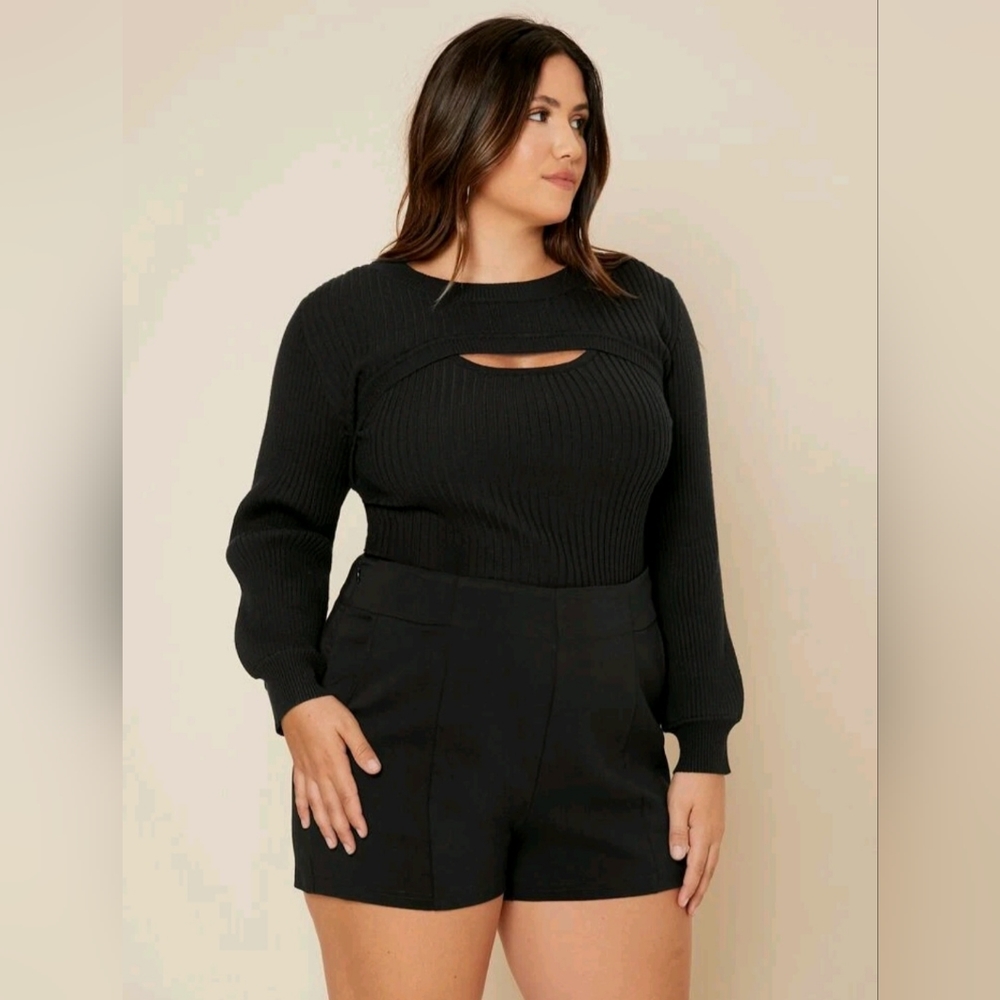 Unity Plus Rib-Knit Sweater Top & Super Crop Tee Set.